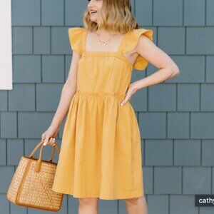 Madewell Mustard Yellow Flutter Square Neck Summer Cotton Mindi Dress Sleeveless
